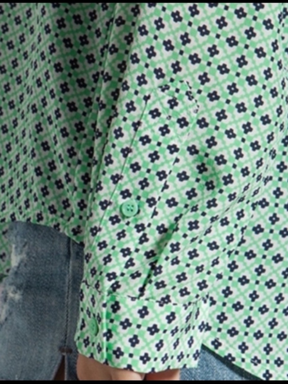 Joie Mini Geometric Print Silk Blouse - Picture 2 of 7